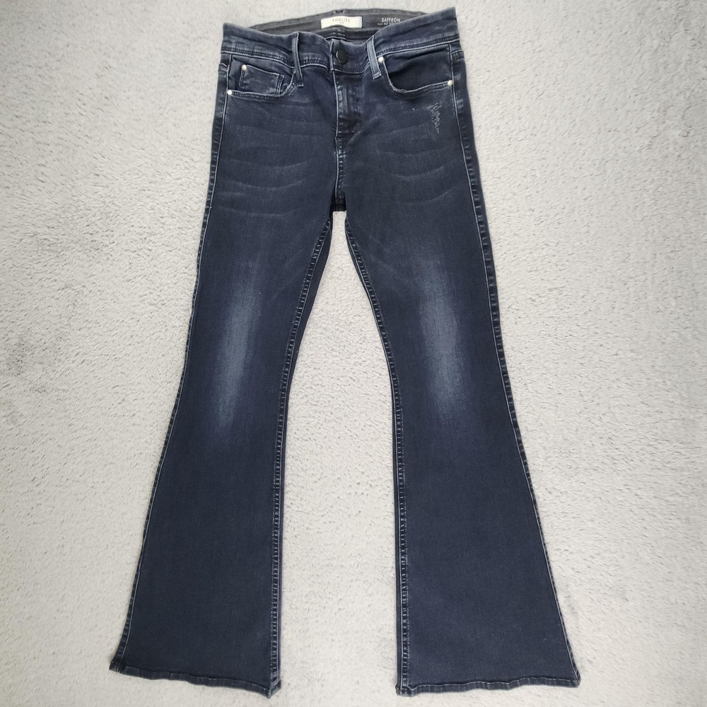 Fidelity Jeans Womens 27x32 Blue Saffron High Rise Skinny Flare Made USA Denim